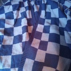 Womans Blue/white Checkered Cardigan 1XL