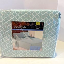 Cuddl Duds Flannel Sheets Blue Trellis Cal King Size 100 % Cotton New