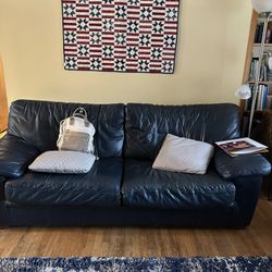 Navy Blue Leather Couch