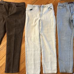 Bundle of Gloria Vanderbilt jeans size 10; 2 denim and one brown 