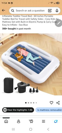 New!! Inflatable Toddler Travel Bed - 60 Inches Portable Toddler Bed for Travel with Safety Sides - Cozy Kids Air Mattress