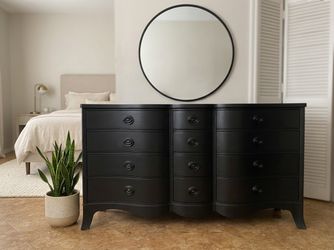 Large Drexel Dresser Solid Wood Black Satin 12 Drawers 63x21x36 New