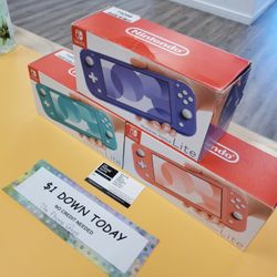 Nintendo Switch Lite New - $1 Down Today - NO CREDIT Needed