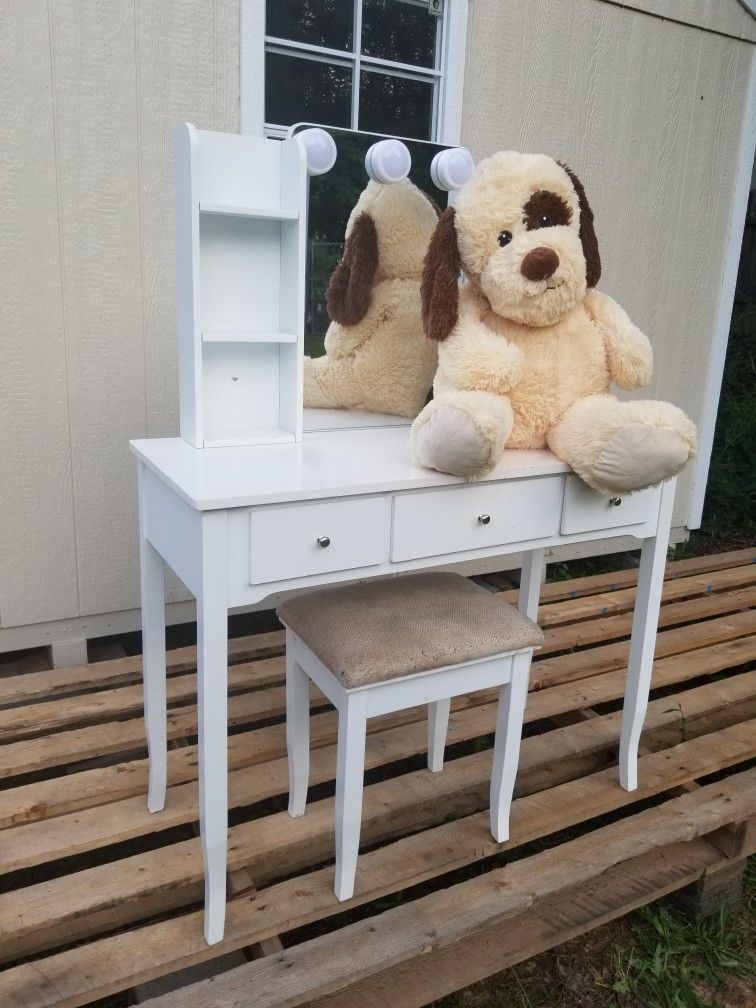 Vanity, Stool, and Teddy Bear