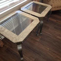 Iron Marble Glass End Table Set Of 2