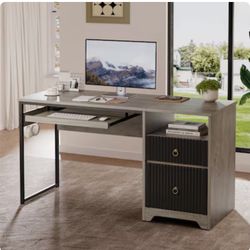 55.12-in W 2-Drawer Gray Computer Desk with File Storage and Keyboard Tray and Practical