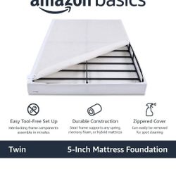 Amazon Basics Smart Box Spring Bed Base, 5 Inch Mattress Foundation, Tool-Free Easy Assembly, Twin, White

