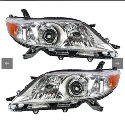 New Pair Headlights Assembly 2011-2020 Toyota Sienna Headlamp Chrome Housing Halogen Driver Passenger Side Set