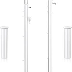 brand new in box 8 ft Adjustable Volleyball Poles Outdoor Badminton and Volleyball Post Iron Round Sport Telescopic Posts Replacement for Badminton Ne