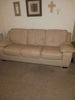 Beige Leather 3-Seat Sofa