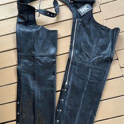 New with Tags FMC Leather Motorcycle Chaps Men’s Size 7x Unaltered Black