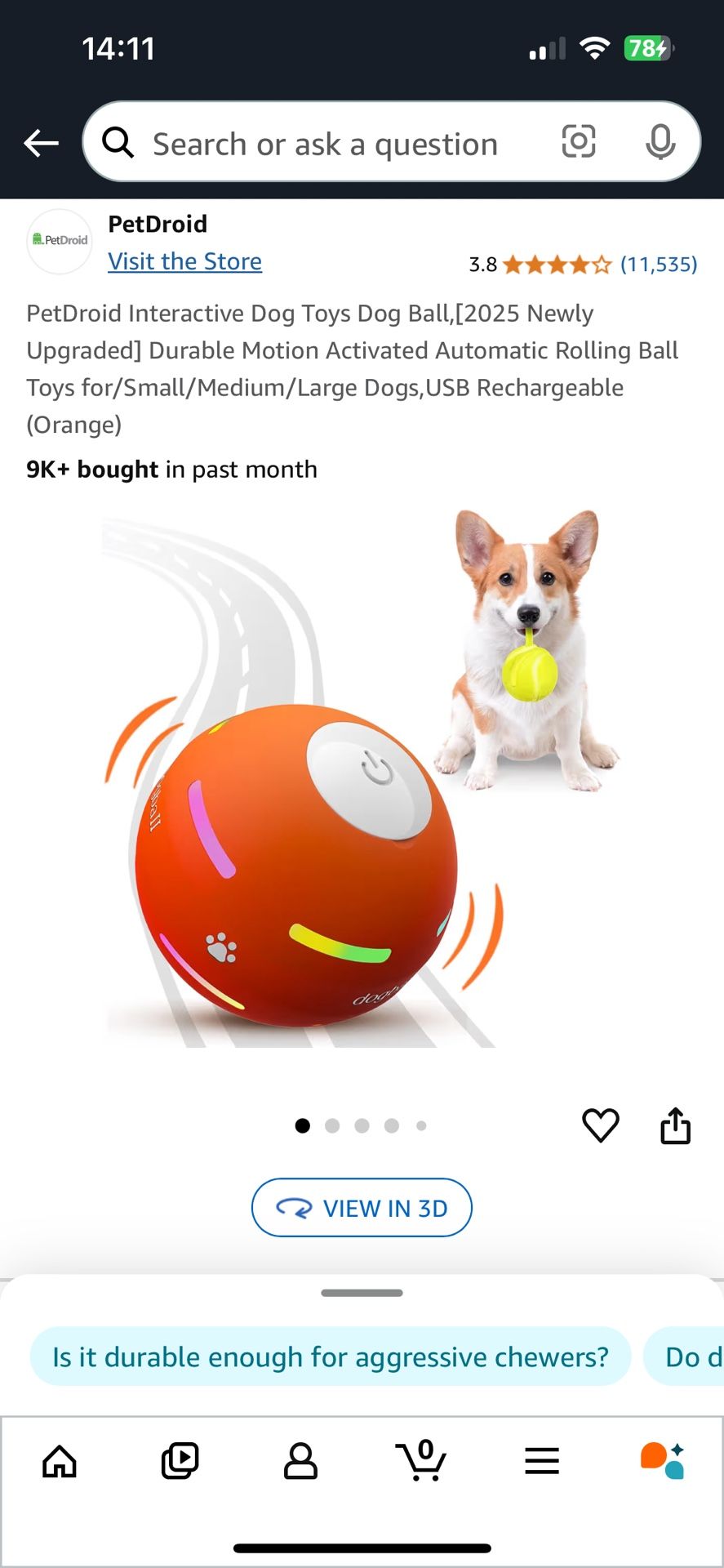 Interactive Dog Ball Toy, Automatic Rolling USB Rechargeable