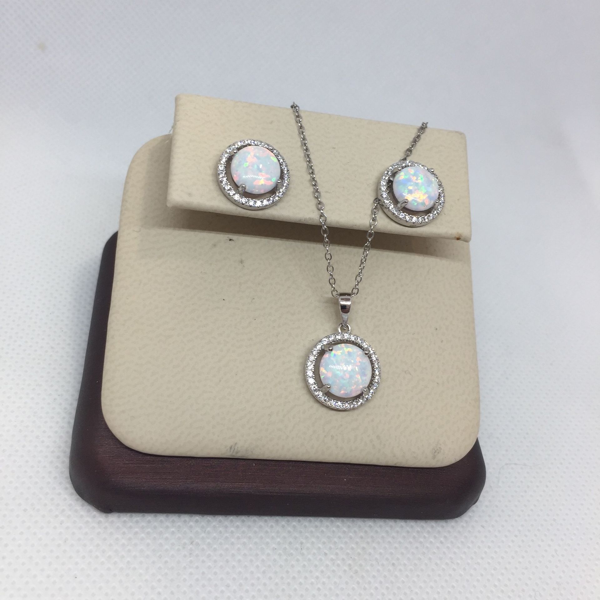 925 Sterling Silver Cz Opal Pendant And Earrings Set Jewelry & Accessories
