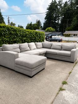 Gray Modular Sectional with Ottoman – Deep Seats – Delivery Available