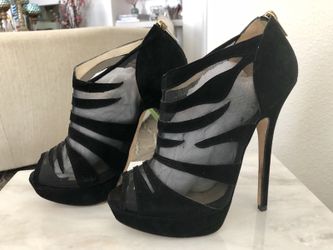 Jimmy Choo Stiletto Black Mesh Suede Booties
