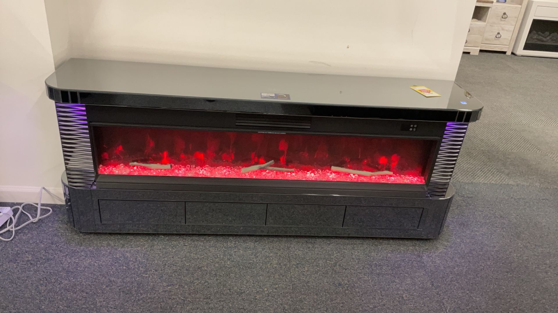 Mirrored Entertainment Center With Fireplace Wireless Charger And Bluetooth Speaker $1299