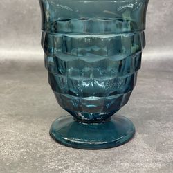 Vintage Indiana Glass Whitehall Colony Juice Glass in  Riviera Blue Cubist pattern. Great condition. 