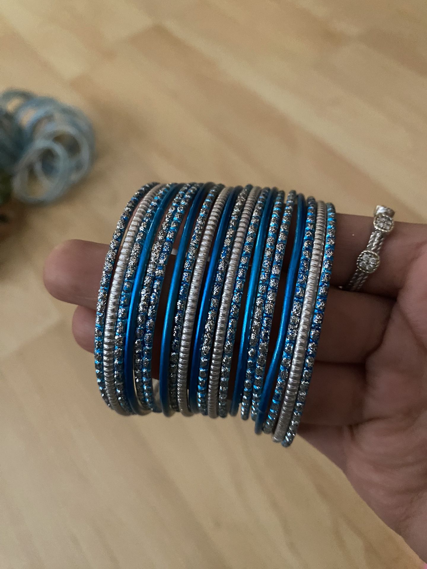 Blue turquoise silver bangles 2.4 size