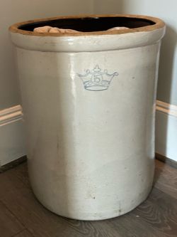 Large Antique Blue Crown Stoneware Glazed Pottery