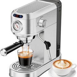 Espresso Machine 20 Bar, Compact Espresso Maker, Stainless Steel Professional Expresso Coffee Machines with Steam Milk Frother & 34oz Removable Water 