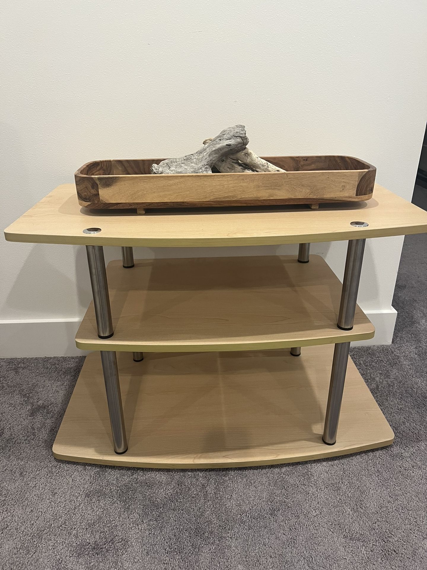Modern Beige TV Stand/ Modern End Table with Bookcase Shelves Beneath