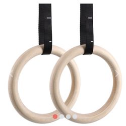 Femor Gym Rings, Wood Gymnastic Rings 1100lbs with 15ft Adjustable Straps, Heavy Duty Gym Equipment for Cross-Training Workout, Strength Training, Gym