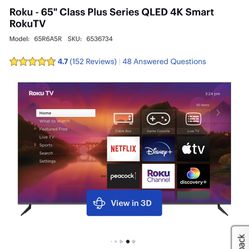 65 “ Roku 4K Smart Tv 