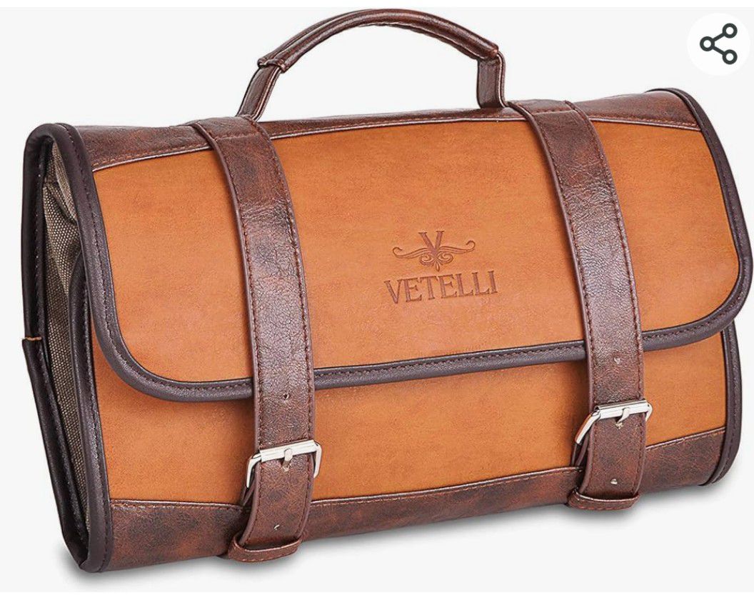 Vetelli Men's Leather Toiletry Bag /Water Resistant,  Internal Pockets NEW