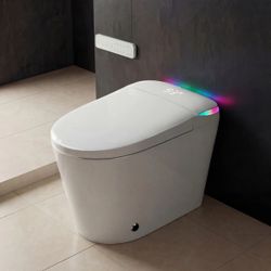 Smart Toilet Bidet Built-in Integrated Combo with Auto Open Close Lid & Toe-Kick Flush, Heated Seat with Warm Air Dryer - White