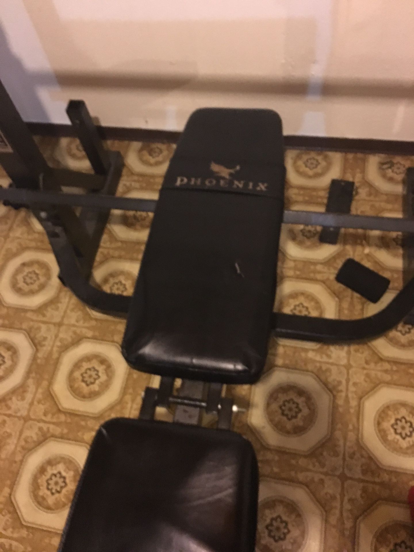 Phoenix weight bench with Olympic bar and everlast punching bag