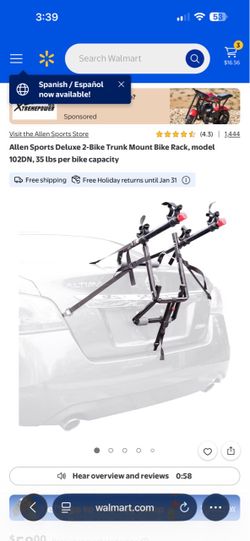 Allen Sports Deluxe 2-Bike Trunk Mount Rack