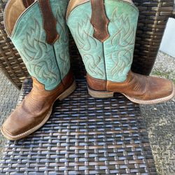 Circle G Kids Brown And Turquoise Square Toe Boot