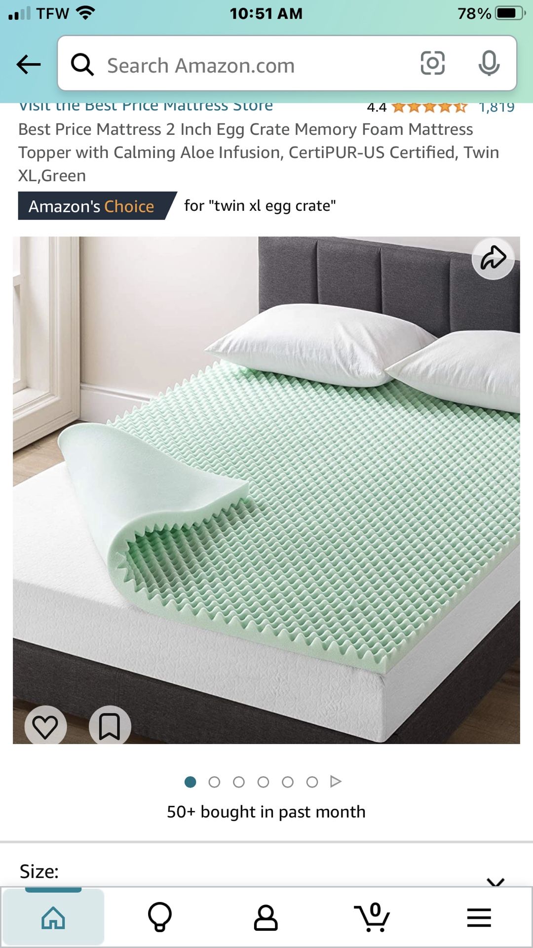 **Reduced.!! 2” Twin Egg Crate Bed Topper W/Aloe Vera NEW