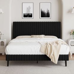 New Velvet Black Queen Size Bed
