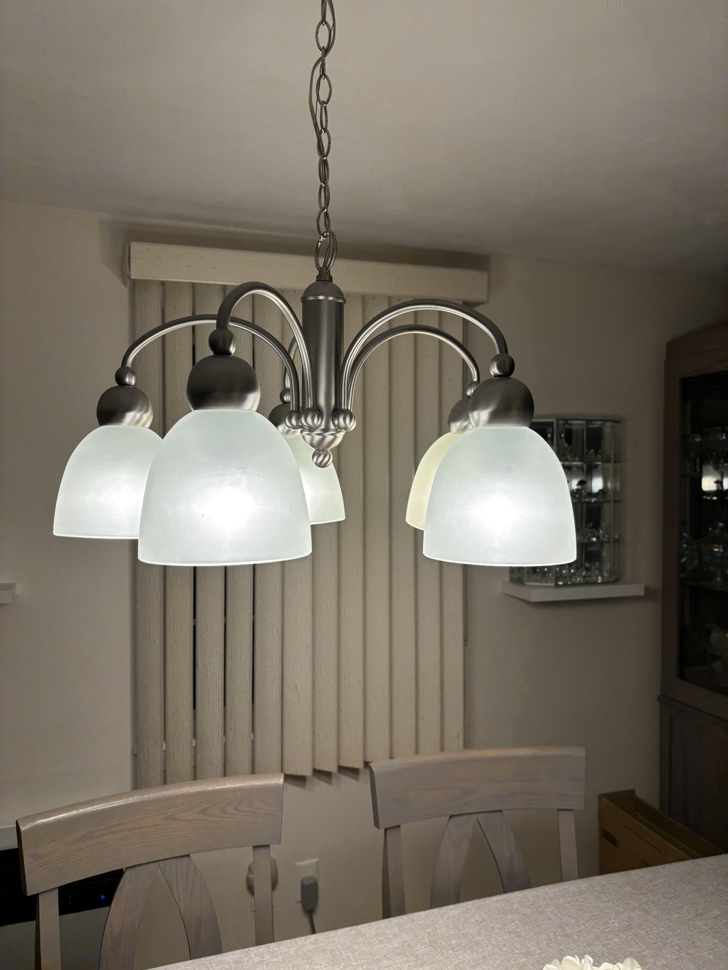 5 Bulb Chandelier Silver with White Globes