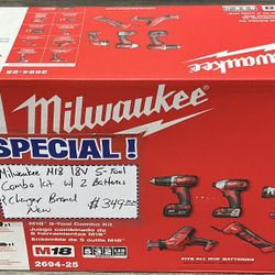 Milwaukee M18 18V 5-Tool Combo Kit W/ 2 Batteries & Charger Brand New 