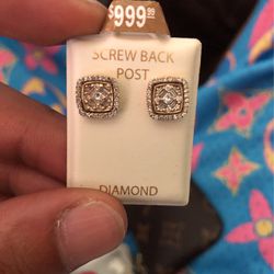 Buiguette & Round Diamond Earrings 10k Gold