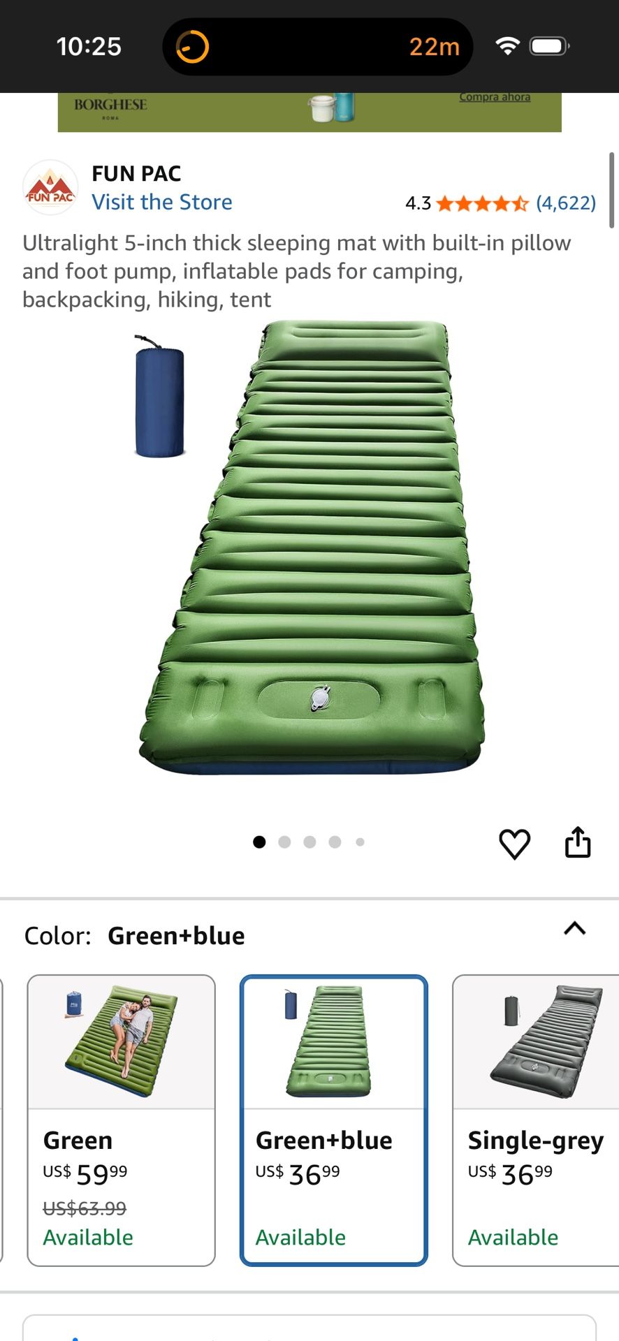 Ultralight 5-inch thick sleeping mat with built-in pillow and foot pump, inflatable pads for camping, backpacking, hiking, tent