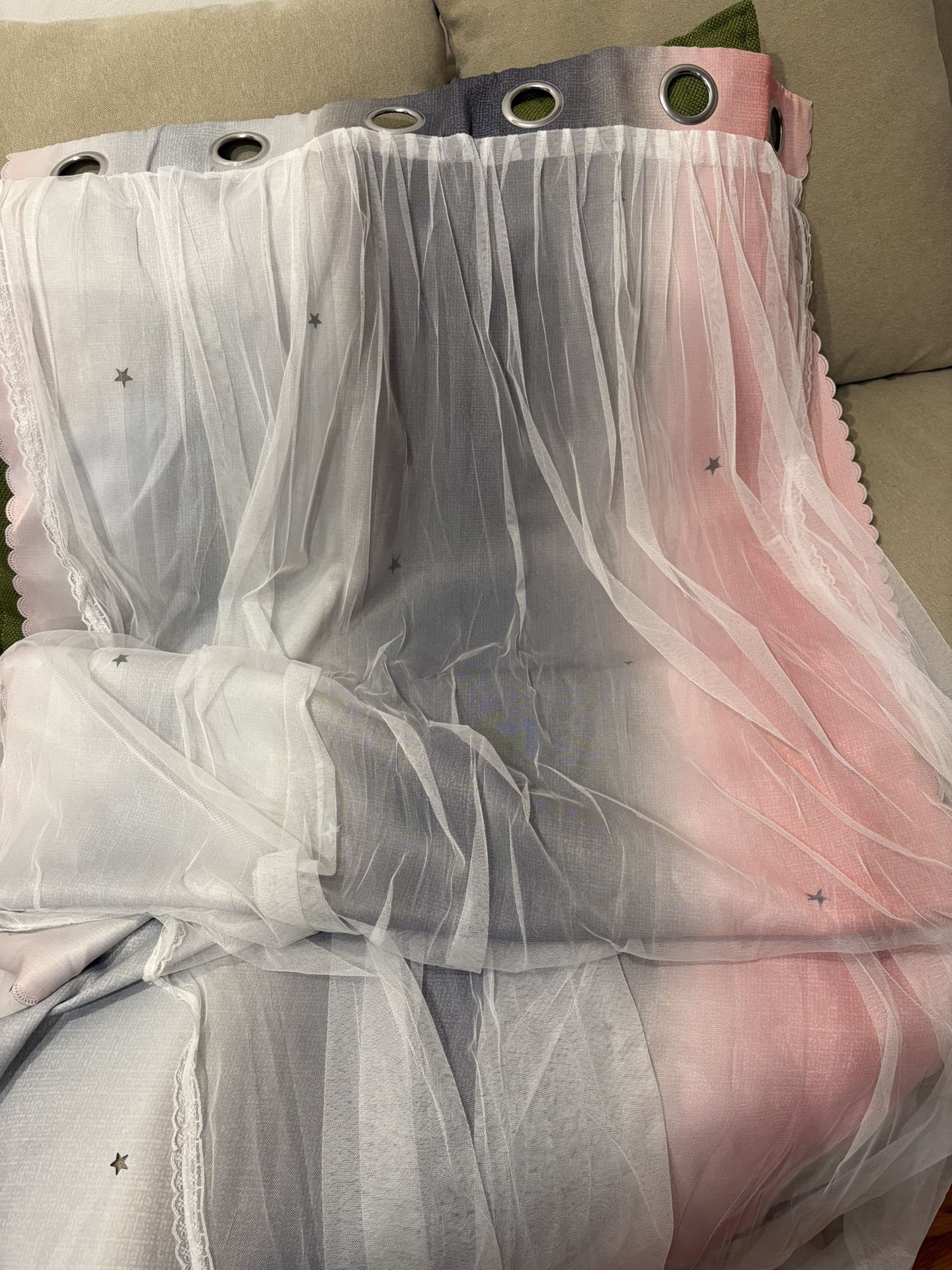 Yancorp Curtains for Girls Bedroom Kids Curtain Hollow-Out Star curtains 2 layer