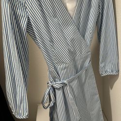 JCrew Wrap Dress in Striped Cotton Poplin, Size 0
