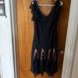 Black Floral Embroidered Ruffle Dress