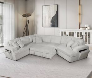 Gray soft plush sectional cuddler sofa with storage and ottoman