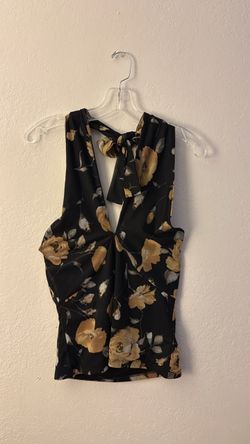 Black Floral Sleeveless Tie-Neck Top