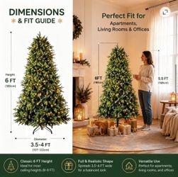 🎄🎄🎄 6FT Pre-Lit Artificial Christmas Tree – 400 Warm White LED Lights, 600 Branch Tips