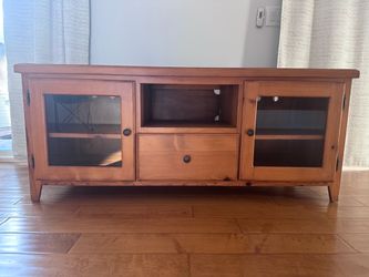 Solid Wood TV Stand with Glass Doors
