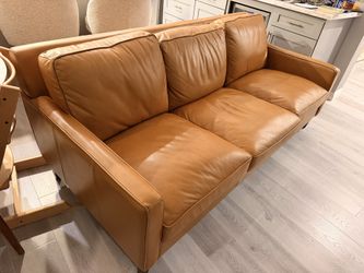 Orange Leather Sofa Couch And Ottoman