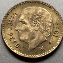 Cinco Pesos 1955. Gold Coin Of Mexico 