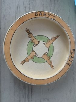 Antique Roseville Pottery Juvenile Baby Plate - 4 Bunny Rabbit Pattern 