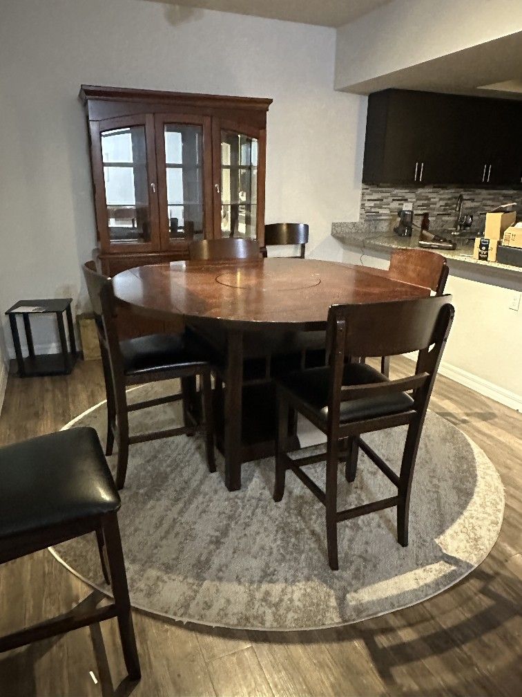 Round High Top Wood Table