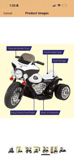 New in box. Mini 3 wheel police chopper ride-on